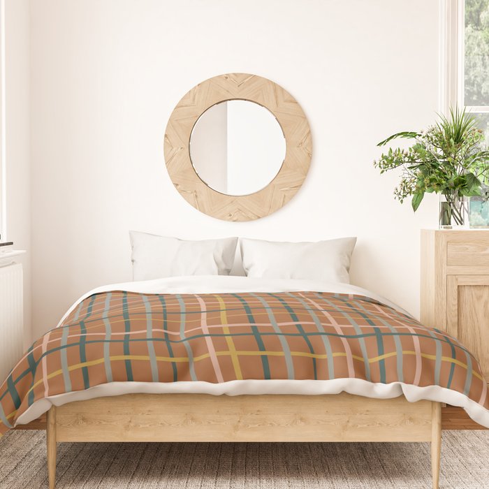 Retro Modern Boho Tartan Plaid Rust Navy Blush Mustard Gray Duvet Cover Gallery Image 3