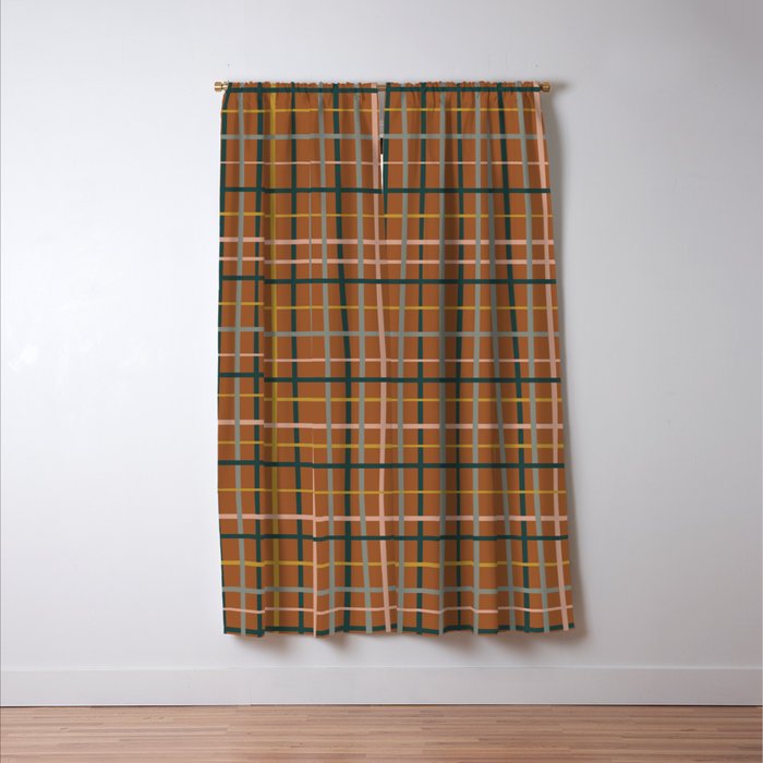 Retro Modern Boho Tartan Plaid Rust Navy Blush Mustard Gray Window Curtain Gallery Image 3