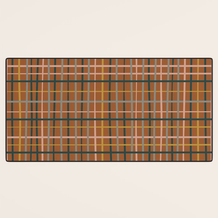 Retro Modern Boho Tartan Plaid Rust Navy Blush Mustard Gray Desk Mat Gallery Image 3