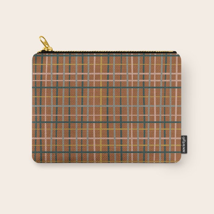 Retro Modern Boho Tartan Plaid Rust Navy Blush Mustard Gray Carry All Pouch Gallery Image 1