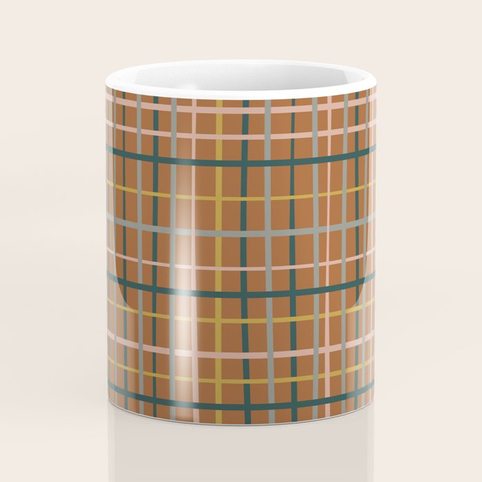 Retro Modern Boho Tartan Plaid Rust Navy Blush Mustard Gray Coffee Mug Gallery Image 4