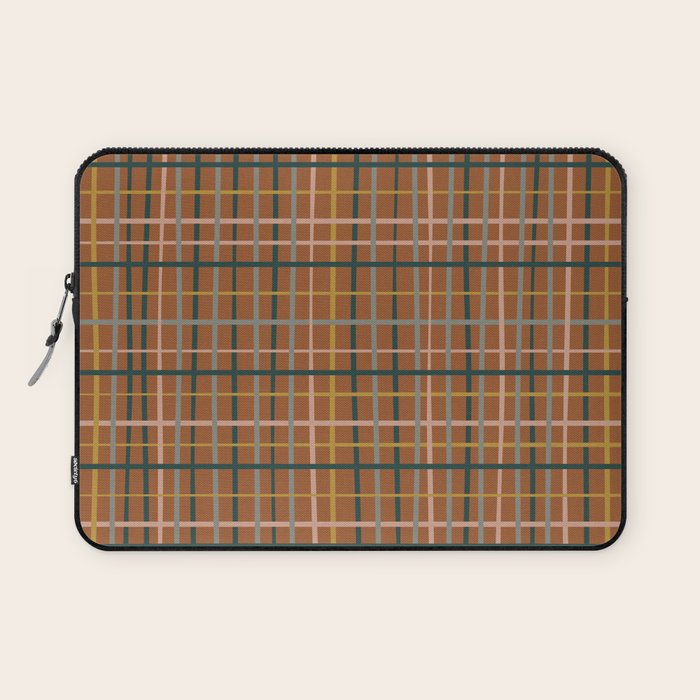 Retro Modern Boho Tartan Plaid Rust Navy Blush Mustard Gray Laptop Sleeve Gallery Image 1