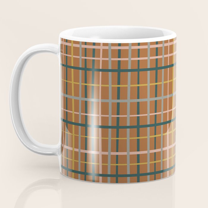 Retro Modern Boho Tartan Plaid Rust Navy Blush Mustard Gray Coffee Mug Gallery Image 3