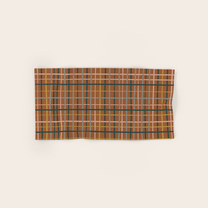 Retro Modern Boho Tartan Plaid Rust Navy Blush Mustard Gray Bath Towel Gallery Image 1