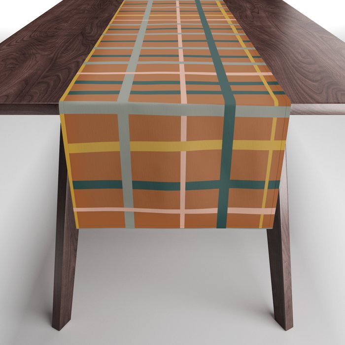 Retro Modern Boho Tartan Plaid Rust Navy Blush Mustard Gray Table Runner Gallery Image 1