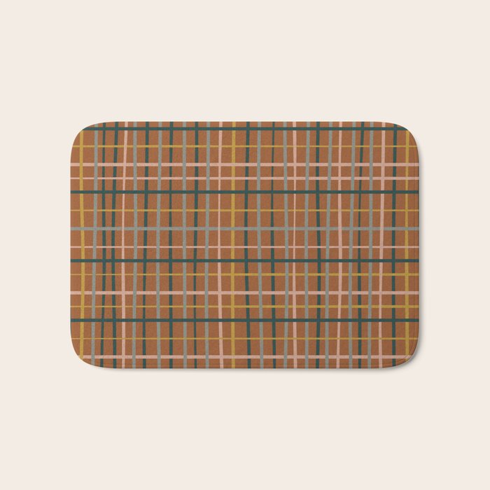 Retro Modern Boho Tartan Plaid Rust Navy Blush Mustard Gray Bath Mat Gallery Image 1