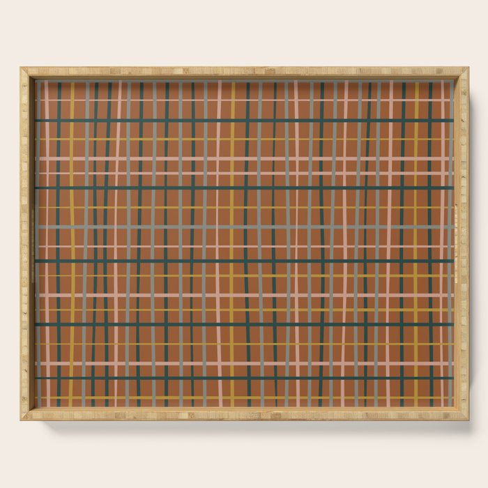 Retro Modern Boho Tartan Plaid Rust Navy Blush Mustard Gray Serving Tray Gallery Image 1