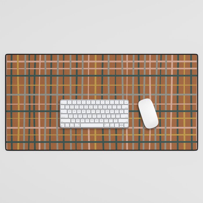 Retro Modern Boho Tartan Plaid Rust Navy Blush Mustard Gray Desk Mat Gallery Image 1