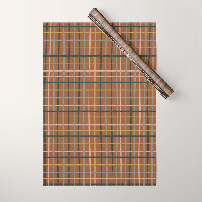 Retro Modern Boho Tartan Plaid Rust Navy Blush Mustard Gray Wrapping Paper Gallery Image 1
