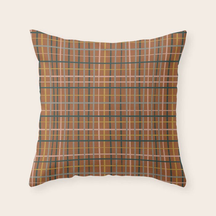 Retro Modern Boho Tartan Plaid Rust Navy Blush Mustard Gray Throw Pillow Gallery Image 6