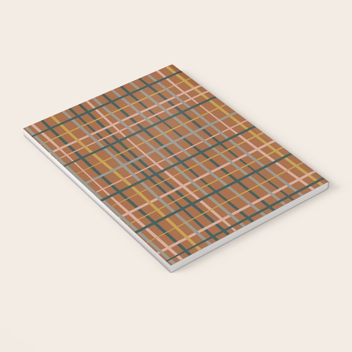 Retro Modern Boho Tartan Plaid Rust Navy Blush Mustard Gray Notebook Gallery Image 3