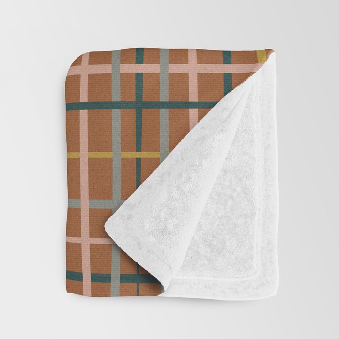 Retro Modern Boho Tartan Plaid Rust Navy Blush Mustard Gray Throw Blanket Gallery Image 3