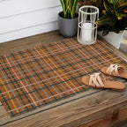 Retro Modern Boho Tartan Plaid Rust Navy Blush Mustard Gray Outdoor Rug Gallery Image 2
