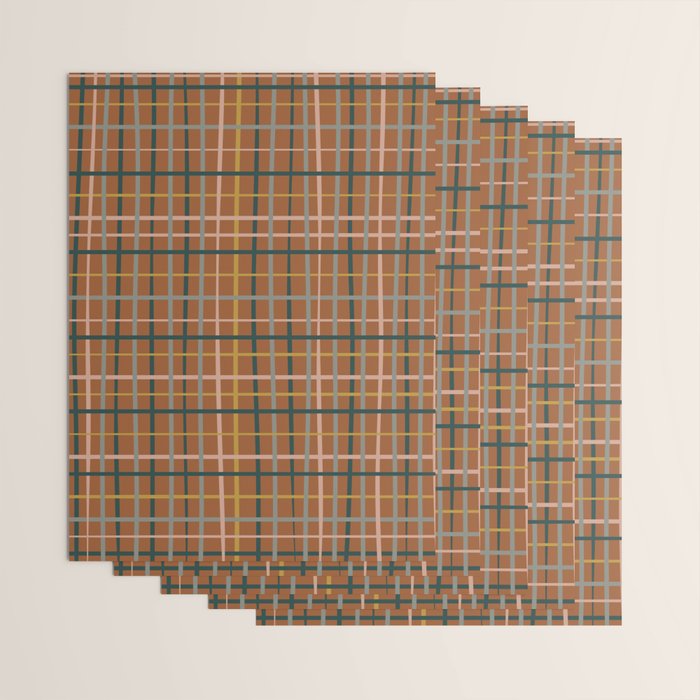 Retro Modern Boho Tartan Plaid Rust Navy Blush Mustard Gray Wrapping Paper Gallery Image 3