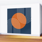 Mid Century Modern Geometric 161 Sun Rainbow abstract in Navy Blue Orange Wall Mural Gallery Image 2