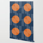 Mid Century Modern Geometric 161 Sun Rainbow abstract in Navy Blue Orange Wallpaper Gallery Image 2