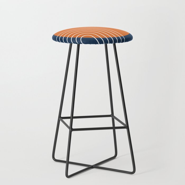 Mid Century Modern Geometric 161 Sun Rainbow abstract in Navy Blue Orange Stool Gallery Image 1