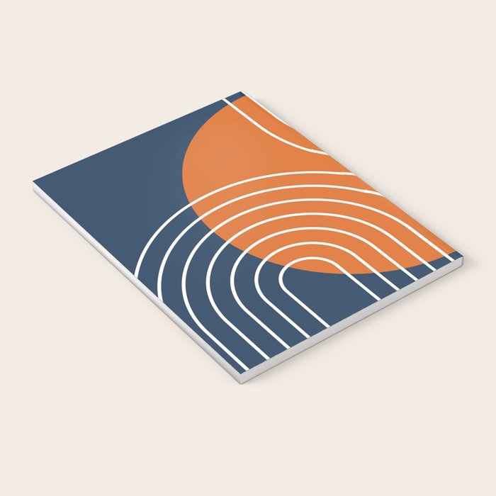 Mid Century Modern Geometric 161 Sun Rainbow abstract in Navy Blue Orange Notebook Gallery Image 3