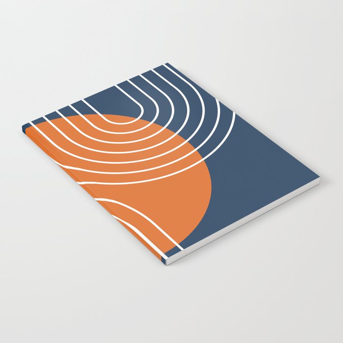 Mid Century Modern Geometric 161 Sun Rainbow abstract in Navy Blue Orange Notebook Gallery Image 1