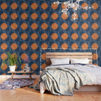 Mid Century Modern Geometric 161 Sun Rainbow abstract in Navy Blue Orange Wallpaper Gallery Image 3
