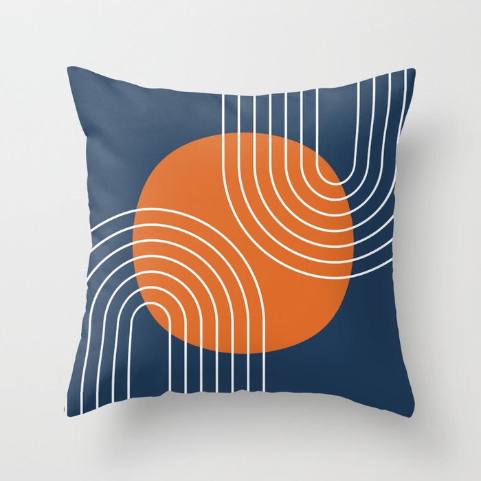 Mid Century Modern Geometric 161 Sun Rainbow abstract in Navy Blue Orange Throw Pillow Gallery Image 6