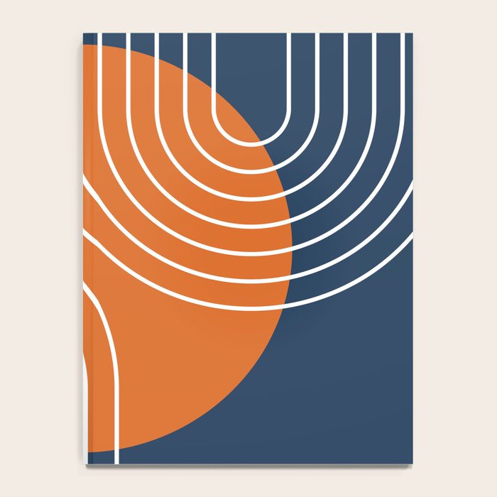 Mid Century Modern Geometric 161 Sun Rainbow abstract in Navy Blue Orange Notebook Gallery Image 4