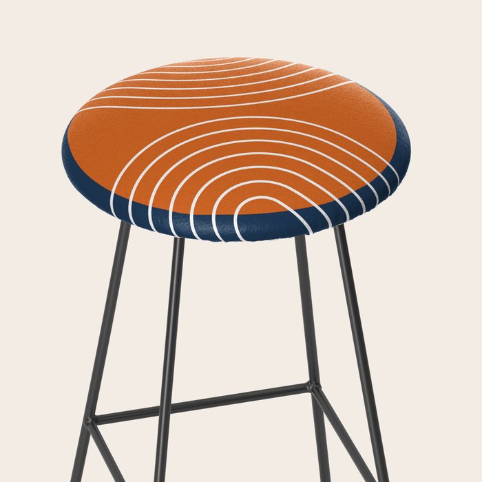 Mid Century Modern Geometric 161 Sun Rainbow abstract in Navy Blue Orange Stool Gallery Image 2
