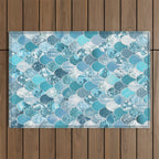 Cute Mermaid Scales, Teal and Aqua Outdoor Rug Gallery Image 1