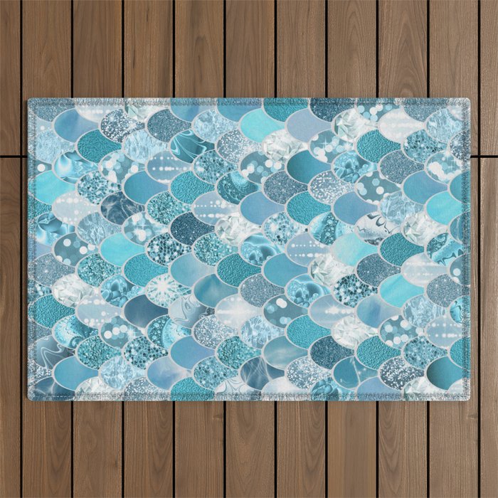 Cute Mermaid Scales, Teal and Aqua Outdoor Rug Gallery Image 1