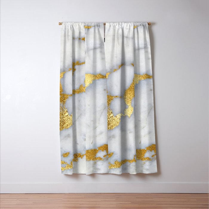 White and Gray Marble and Gold Metal foil Glitter Effect Window Curtain Gallery Image 3