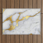 White and Gray Marble and Gold Metal foil Glitter Effect Outdoor Rug Gallery Image 1