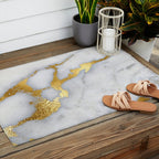 White and Gray Marble and Gold Metal foil Glitter Effect Outdoor Rug Gallery Image 2