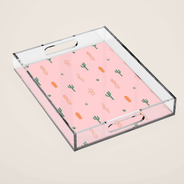 Retro hand drawn cactus plant pattern Acrylic Tray Gallery Image 1