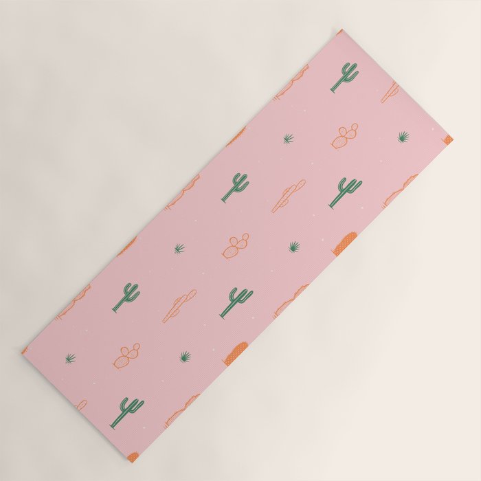 Retro hand drawn cactus plant pattern Yoga Mat Gallery Image 1