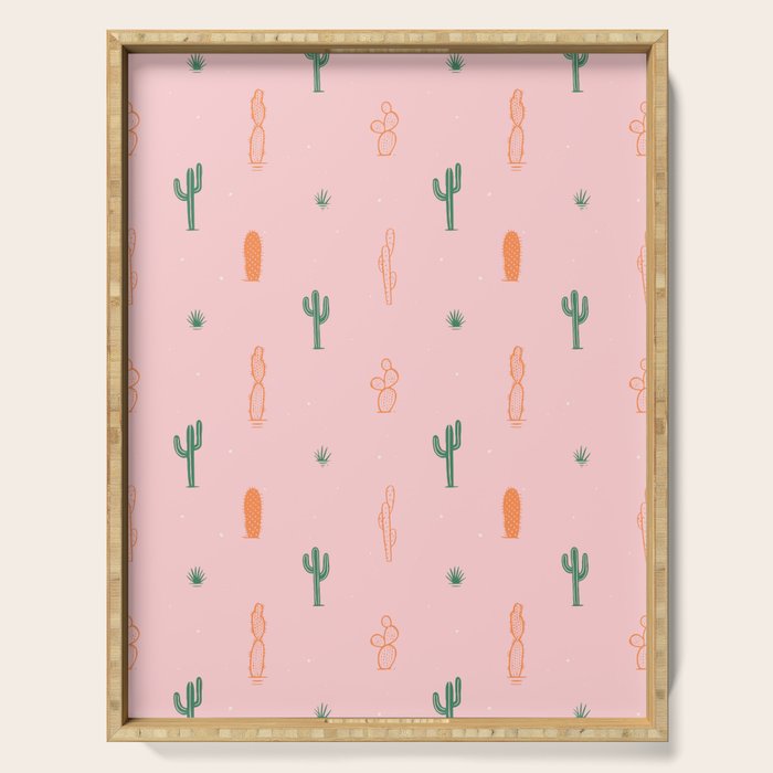Retro hand drawn cactus plant pattern Serving Tray Gallery Image 1