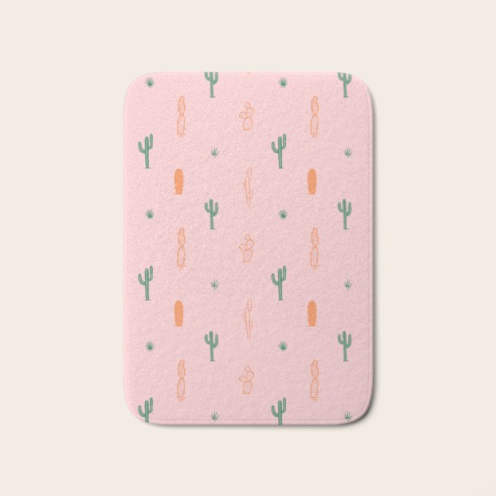 Retro hand drawn cactus plant pattern Bath Mat Gallery Image 1