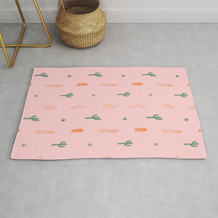 Retro hand drawn cactus plant pattern Rug Gallery Image 1