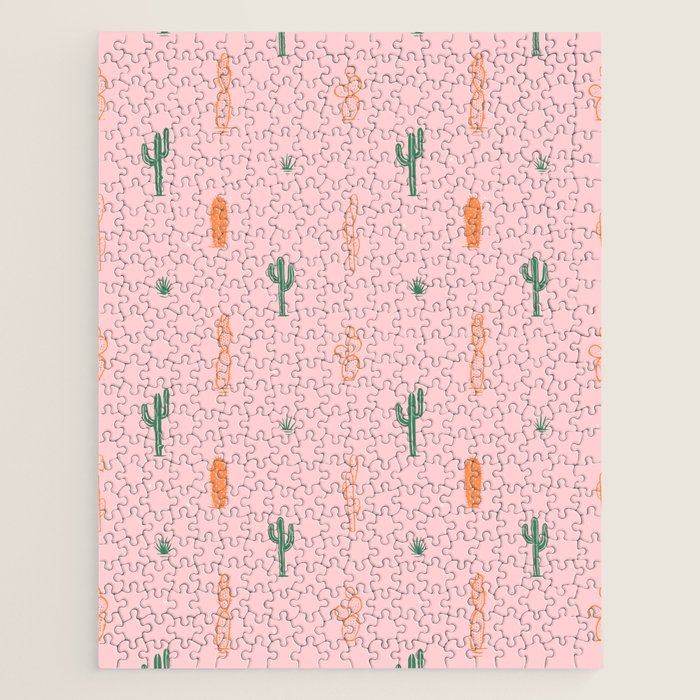 Retro hand drawn cactus plant pattern Jigsaw Puzzle Gallery Image 1