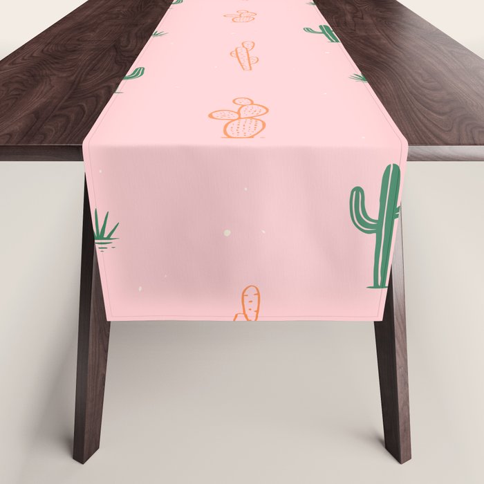 Retro hand drawn cactus plant pattern Table Runner Gallery Image 1