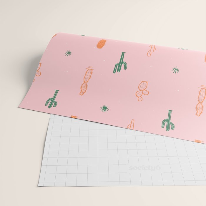 Retro hand drawn cactus plant pattern Wrapping Paper Gallery Image 2