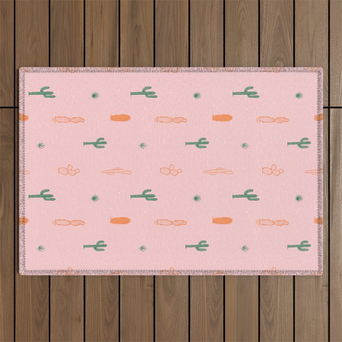 Retro hand drawn cactus plant pattern Outdoor Rug Gallery Image 1