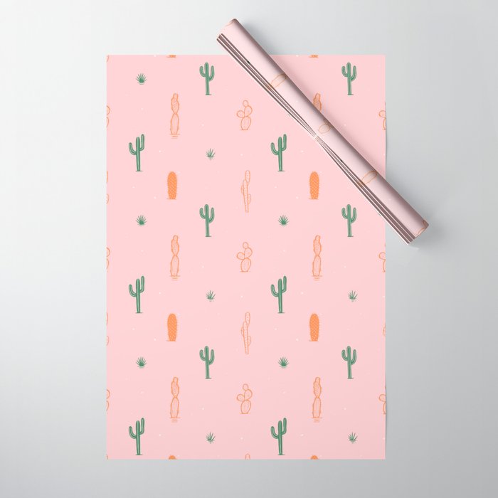 Retro hand drawn cactus plant pattern Wrapping Paper Gallery Image 1