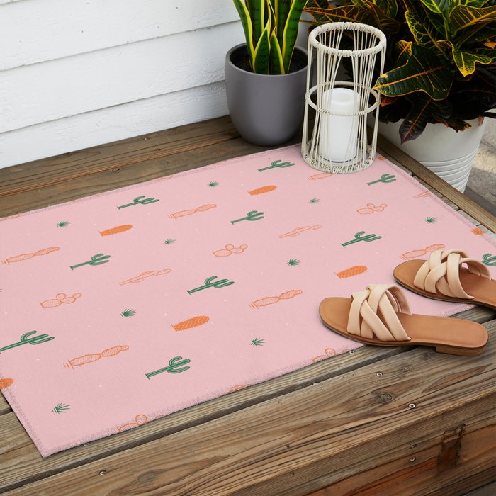 Retro hand drawn cactus plant pattern Outdoor Rug Gallery Image 2
