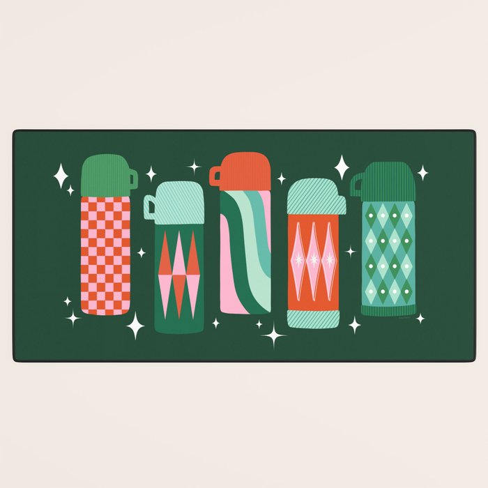 Retro Christmas Coffee Thermoses - Green Desk Mat Gallery Image 3
