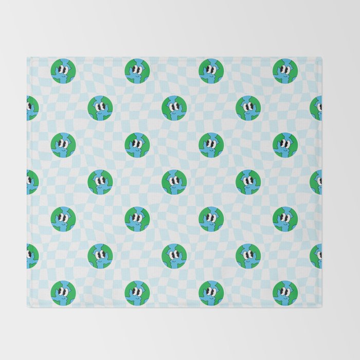 Retro cartoon earth planet checkered pattern Throw Blanket Gallery Image 2