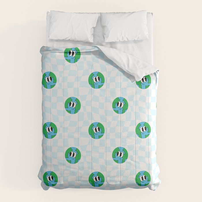 Retro cartoon earth planet checkered pattern Comforter Gallery Image 6
