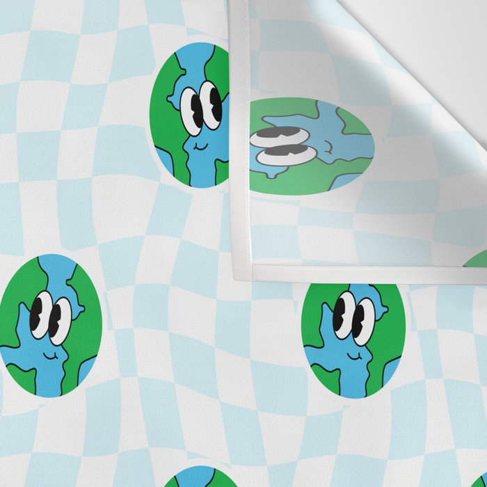 Retro cartoon earth planet checkered pattern Wall Tapestry Gallery Image 3