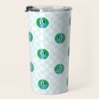 Retro cartoon earth planet checkered pattern Travel Mug Gallery Image 3