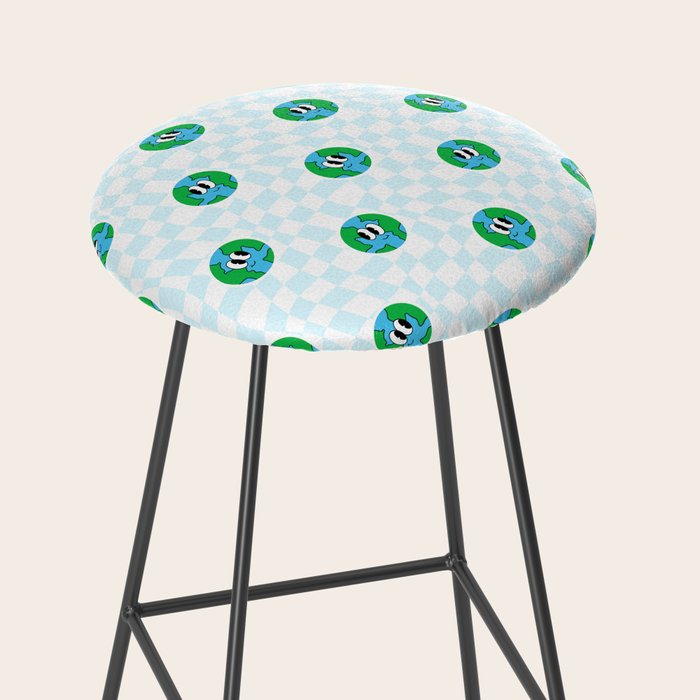 Retro cartoon earth planet checkered pattern Stool Gallery Image 2