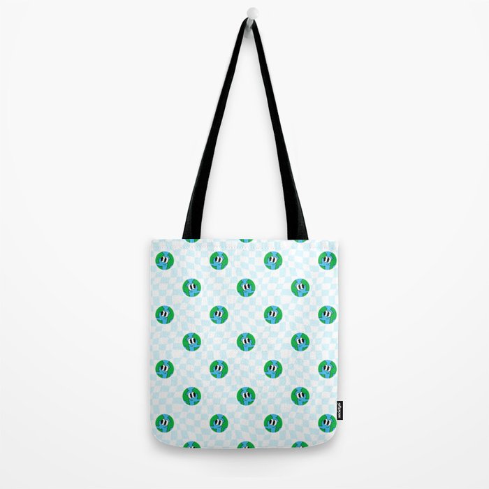 Retro cartoon earth planet checkered pattern Tote Bag Gallery Image 2